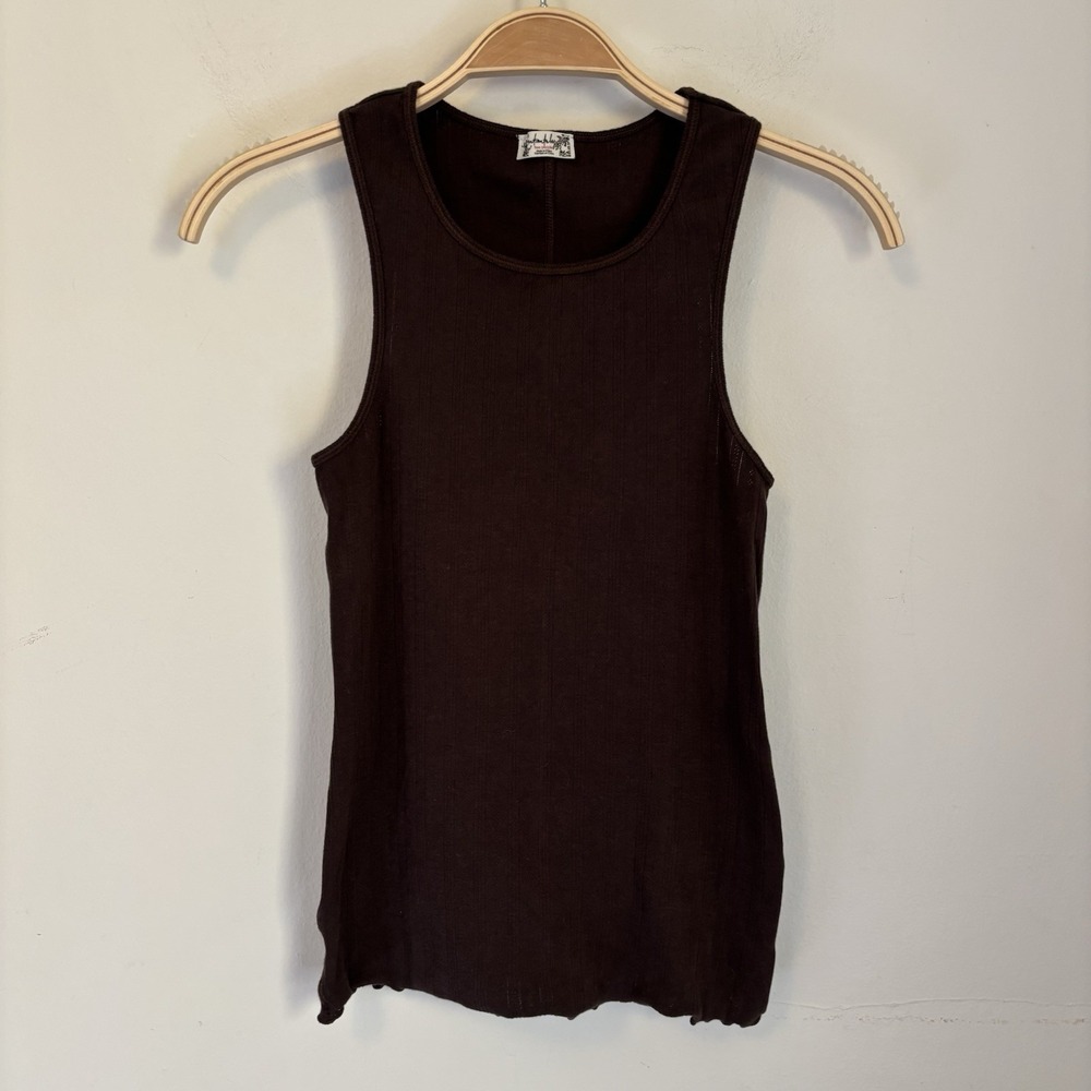 Free People Fresh in Love Cami Ribbed Tank Top Brown XS Ruffle Hem